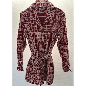 Appraisal Women's Size Small Red & White Trench Coat/Spring Coat  Belted Buttons